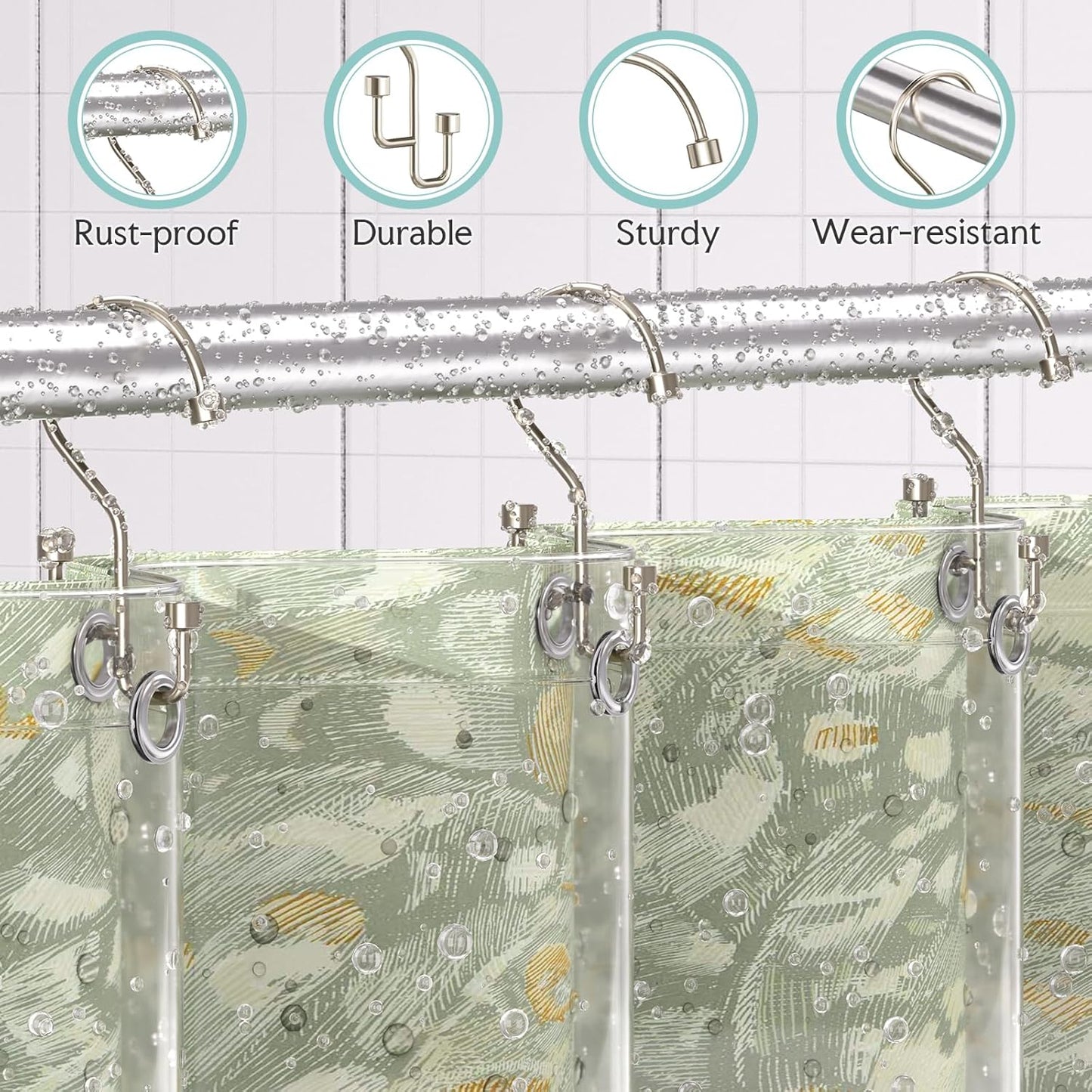 Bathway Double Shower Curtain Hooks, High-Low Design