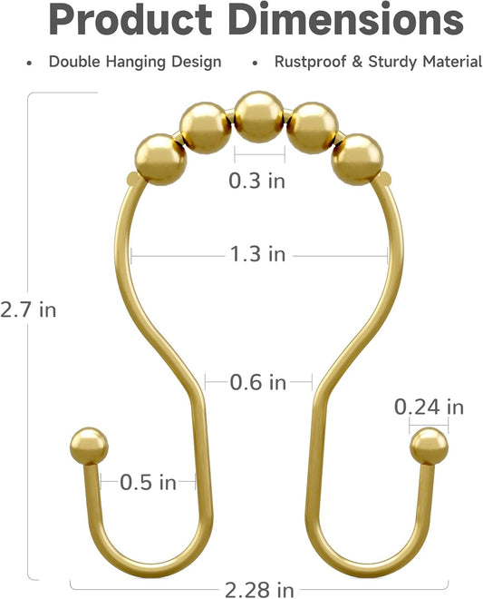 Bathway Double Shower Curtain Hooks, Balanced Design