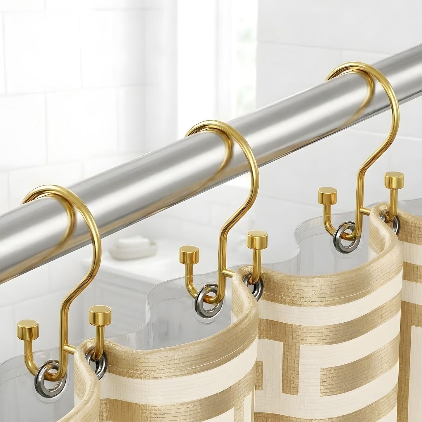 Bathway Double Shower Curtain Hooks, High-Low Design