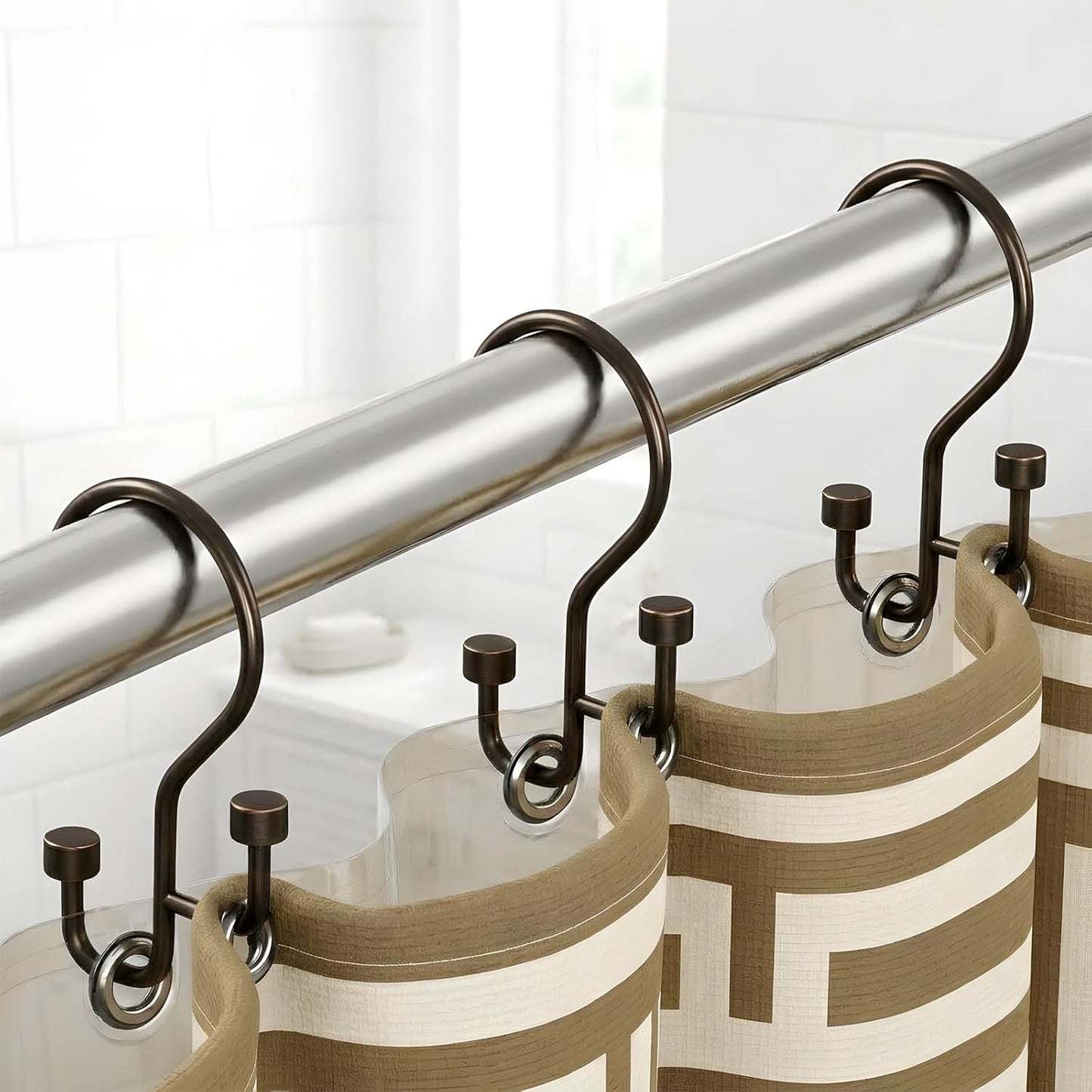 Bathway Double Shower Curtain Hooks, High-Low Design
