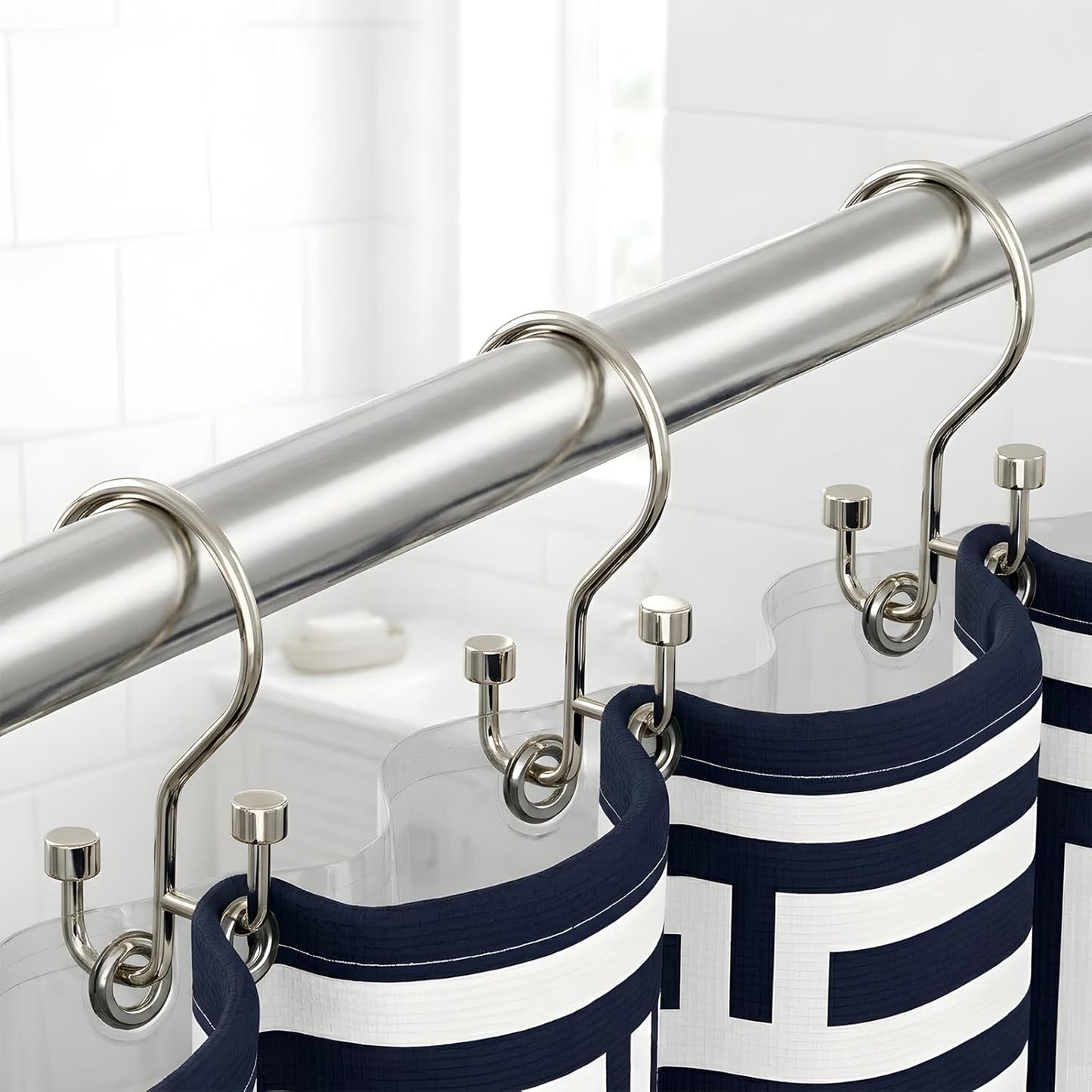 Bathway Double Shower Curtain Hooks, High-Low Design