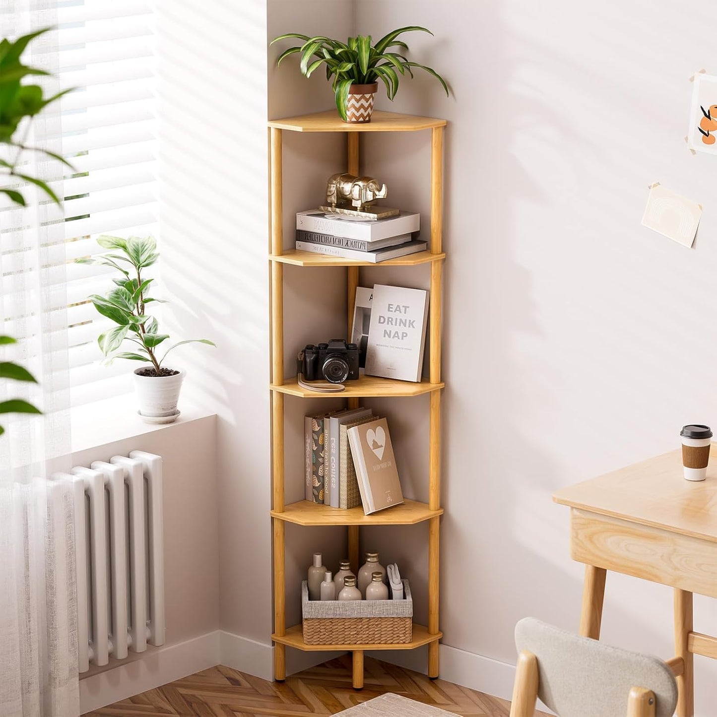 Bamboo Corner Bookshelf, Standing Shelf Atoping