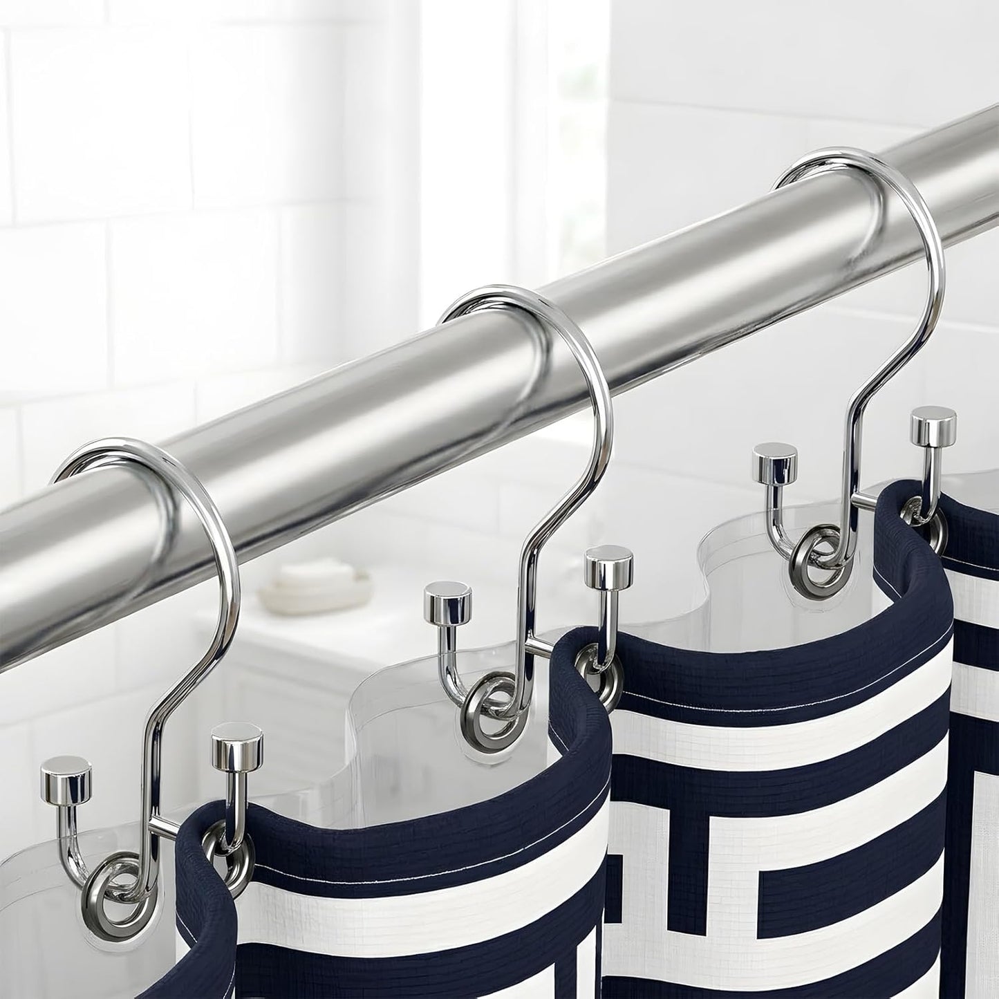 Bathway Double Shower Curtain Hooks, High-Low Design