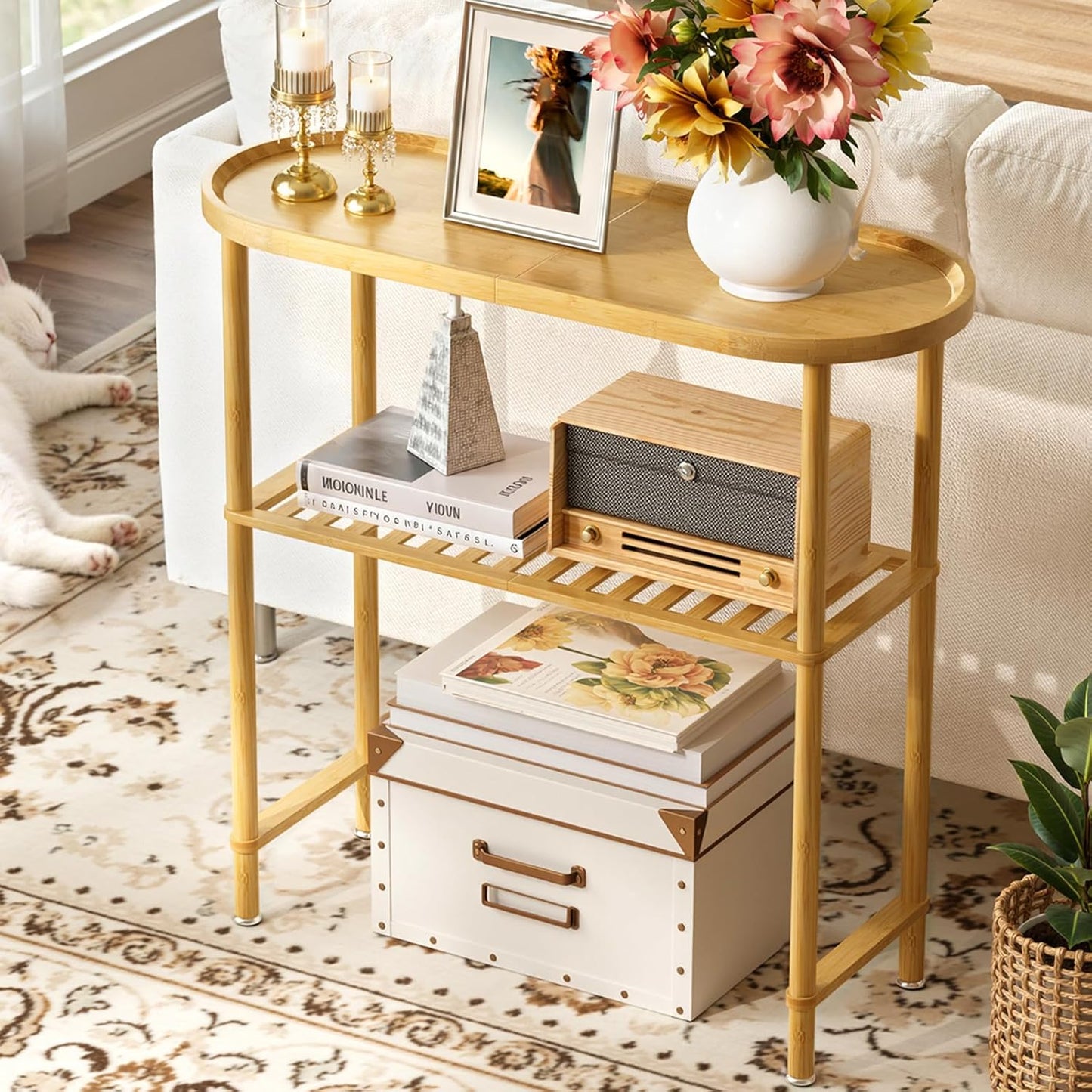 Bamboo Small Entryway Table, Atoping