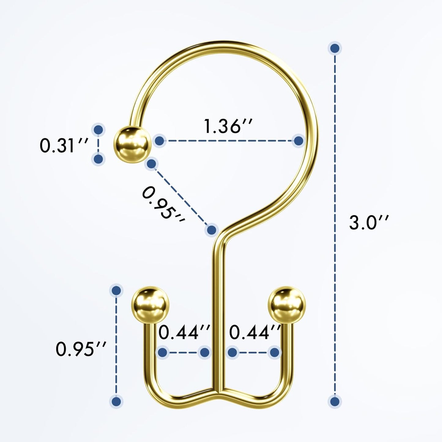 Bathway Double-Sided Shower Curtain Hooks, 3-Prong Style