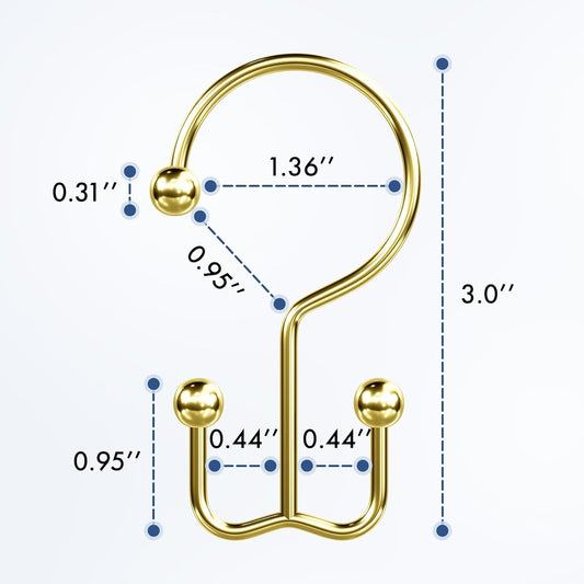 Bathway Double-Sided Shower Curtain Hooks, 3-Prong Style