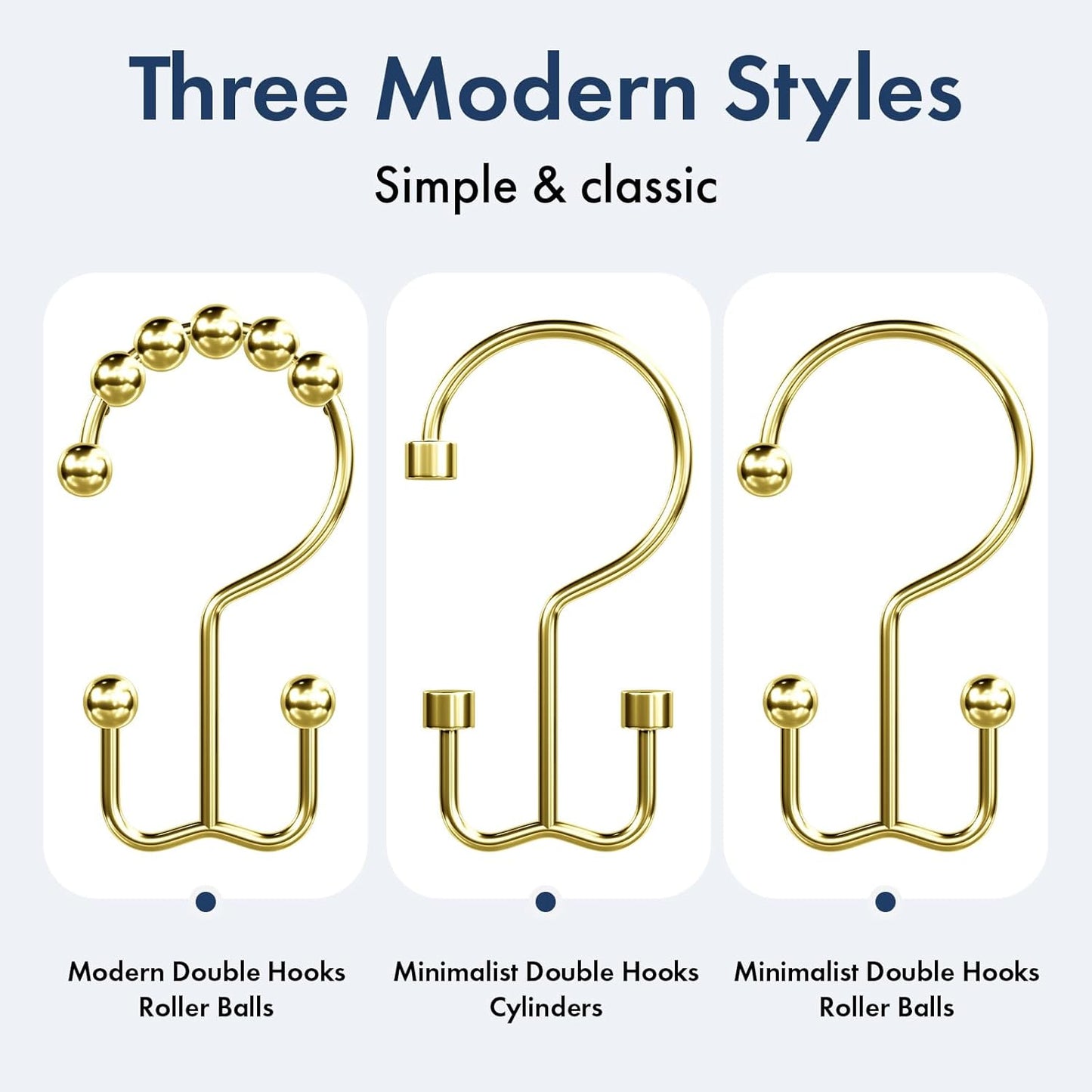 Bathway Double-Sided Shower Curtain Hooks, 3-Prong Style