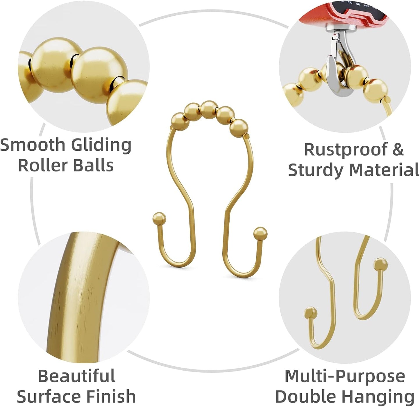 Bathway Double Shower Curtain Hooks, Balanced Design